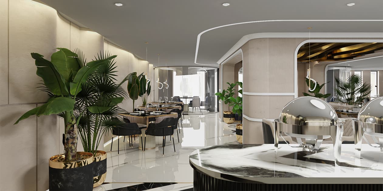 نمای سالن رستوران و صبحانه